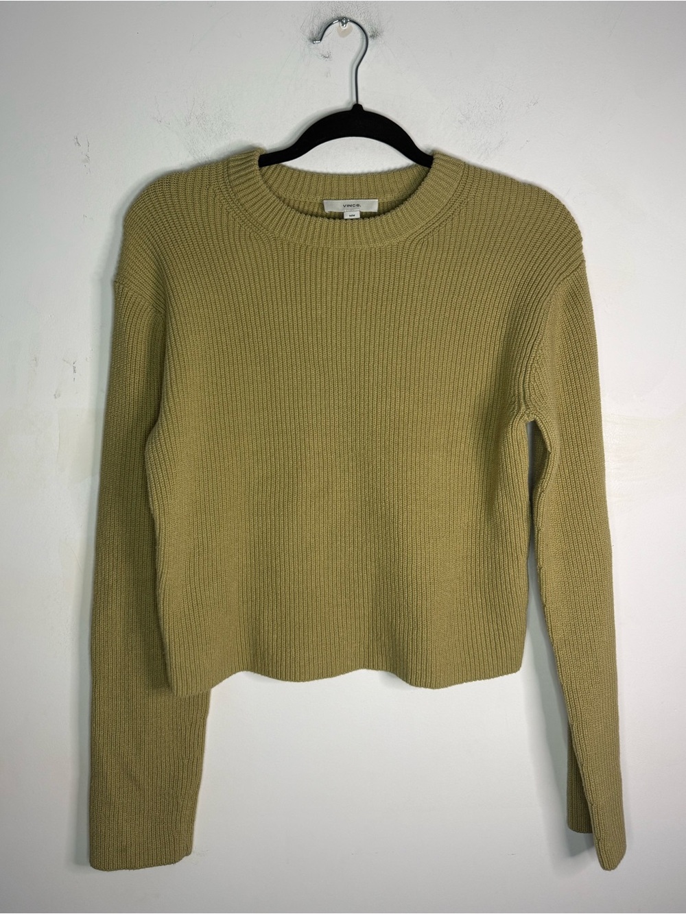 Vince Light Olive Green Ribbed Crop Sweater